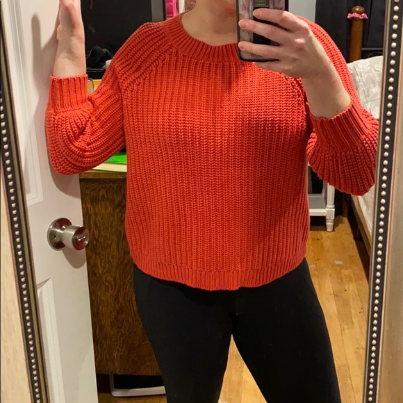 Aerie Coral Chunky Oversized Knit Crew EUC - Picture 3 of 14